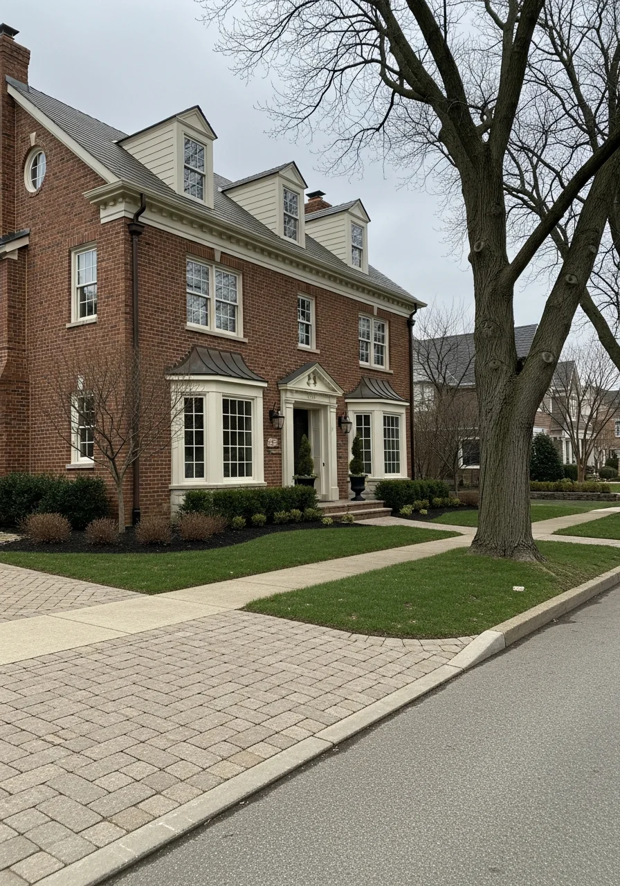 Elegant home exterior in Creve Coeur with refined architectural details.